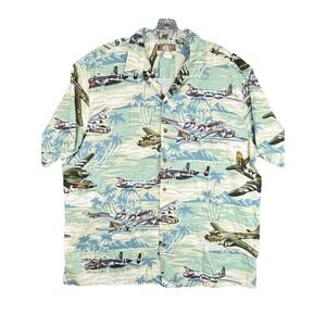 Vintage Kalaheo Military WW2 Bomber Fighter Plane Hawaiian Shirt Size L USA